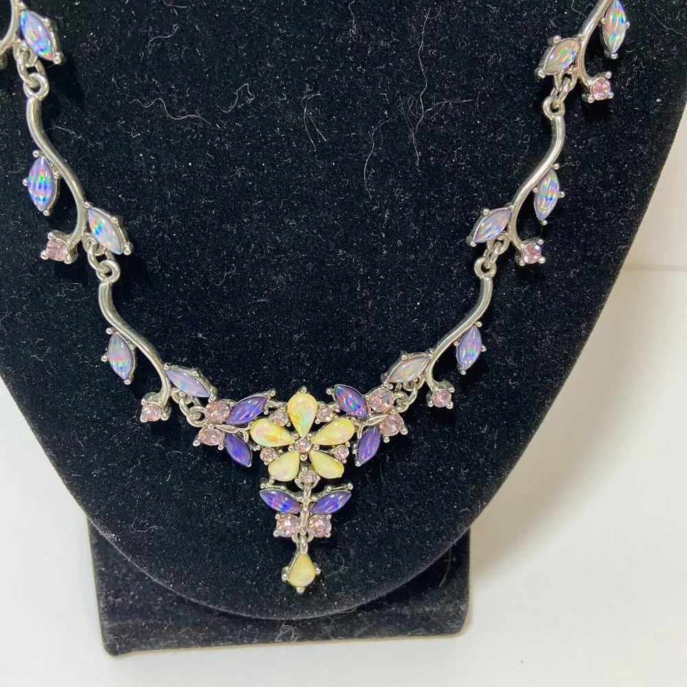 Iridescent Crystal Floral Statement Necklace - Picture 4 of 14